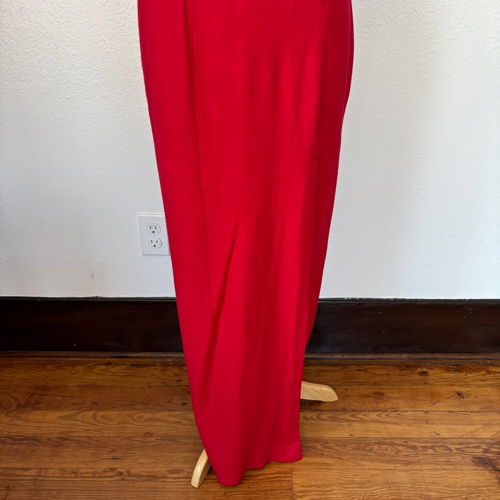 Vintage Solid Red Sleeveless Full Length Strappy Rhinestone Formal Dress - Picture 6 of 11